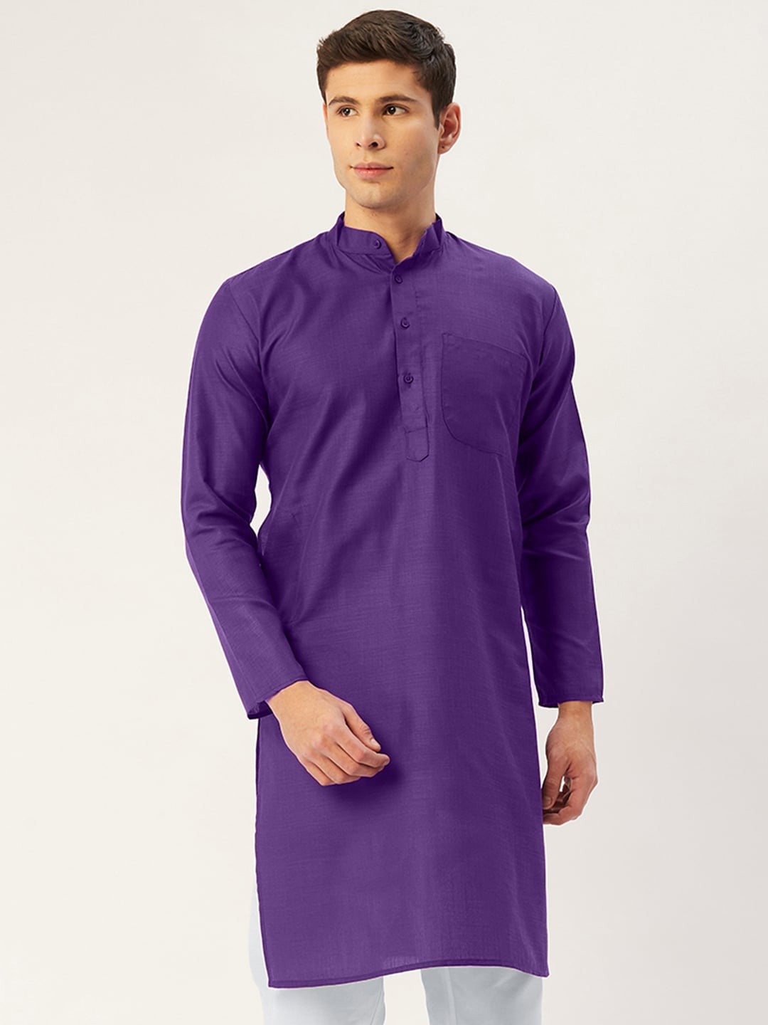 

Jompers Men Purple Solid Straight Kurta