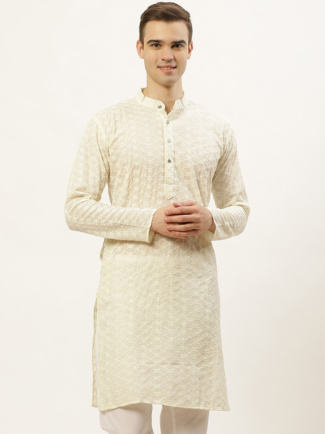 

Jompers Men Cream-Coloured Ethnic Motifs Embroidered Straight Kurta