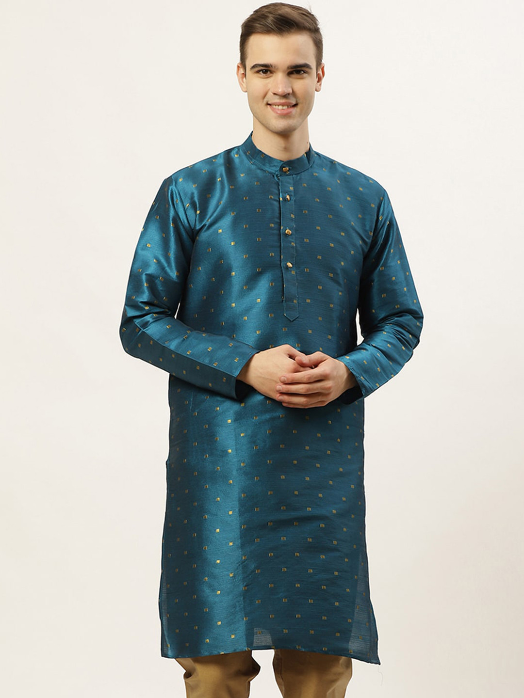 

Jompers Men Teal Woven Design Kurta