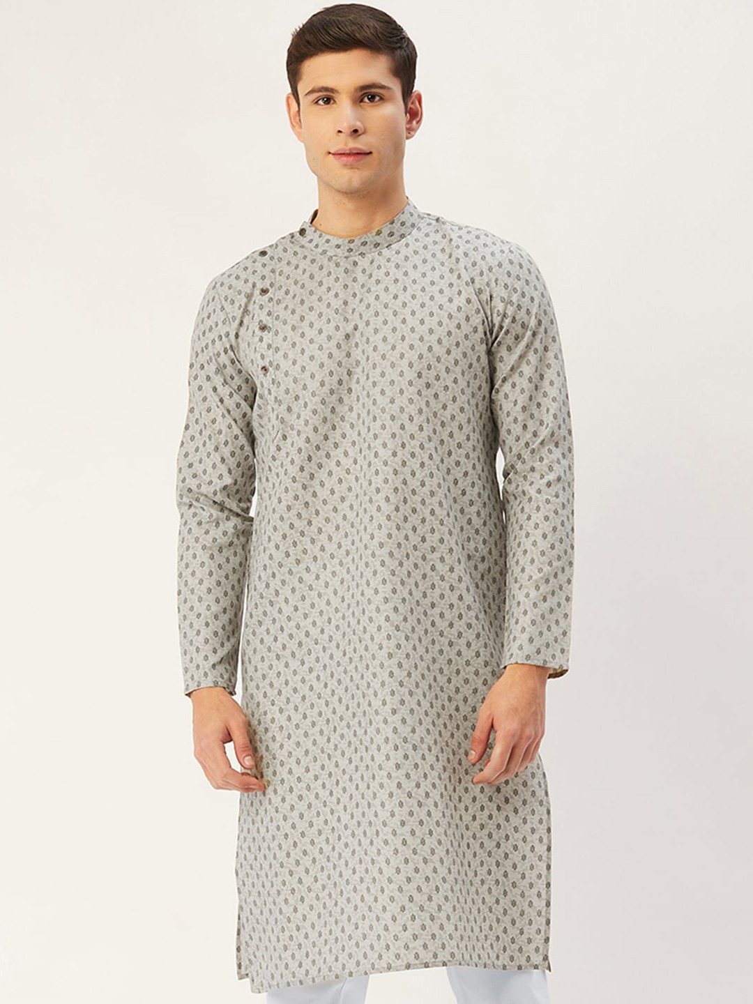 

Jompers Men Grey & Brown Geometric Kurta