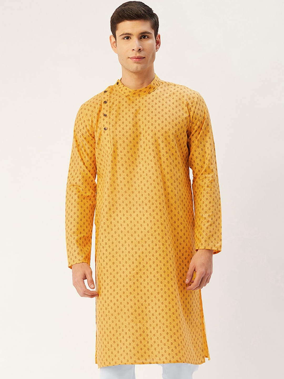

Jompers Men Mustard Yellow Ethnic Motifs Printed Angrakha Kurta