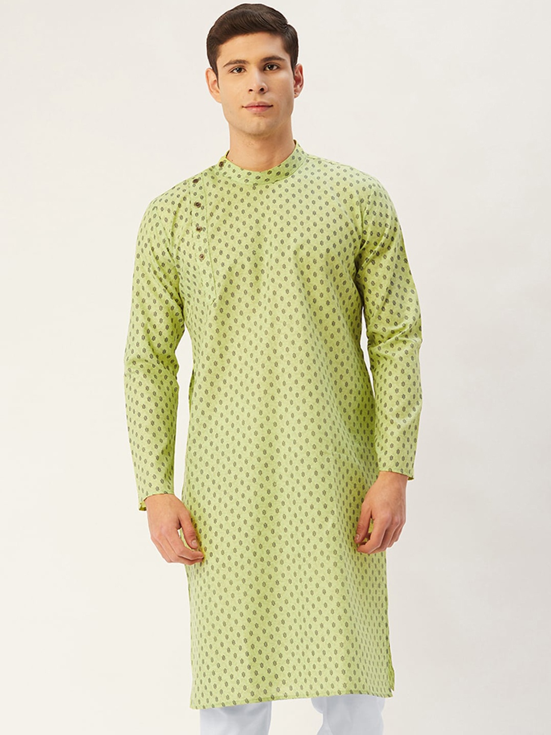 

Jompers Men Green & Blue Geometric Kurta