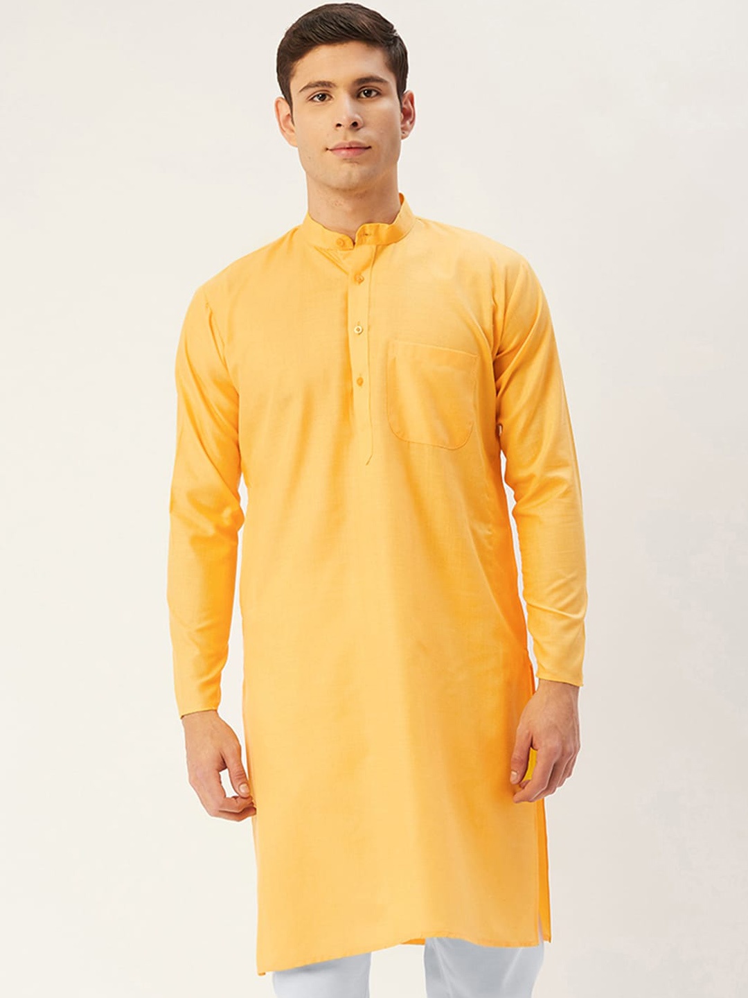 

Jompers Men Yellow Solid Cotton Kurta