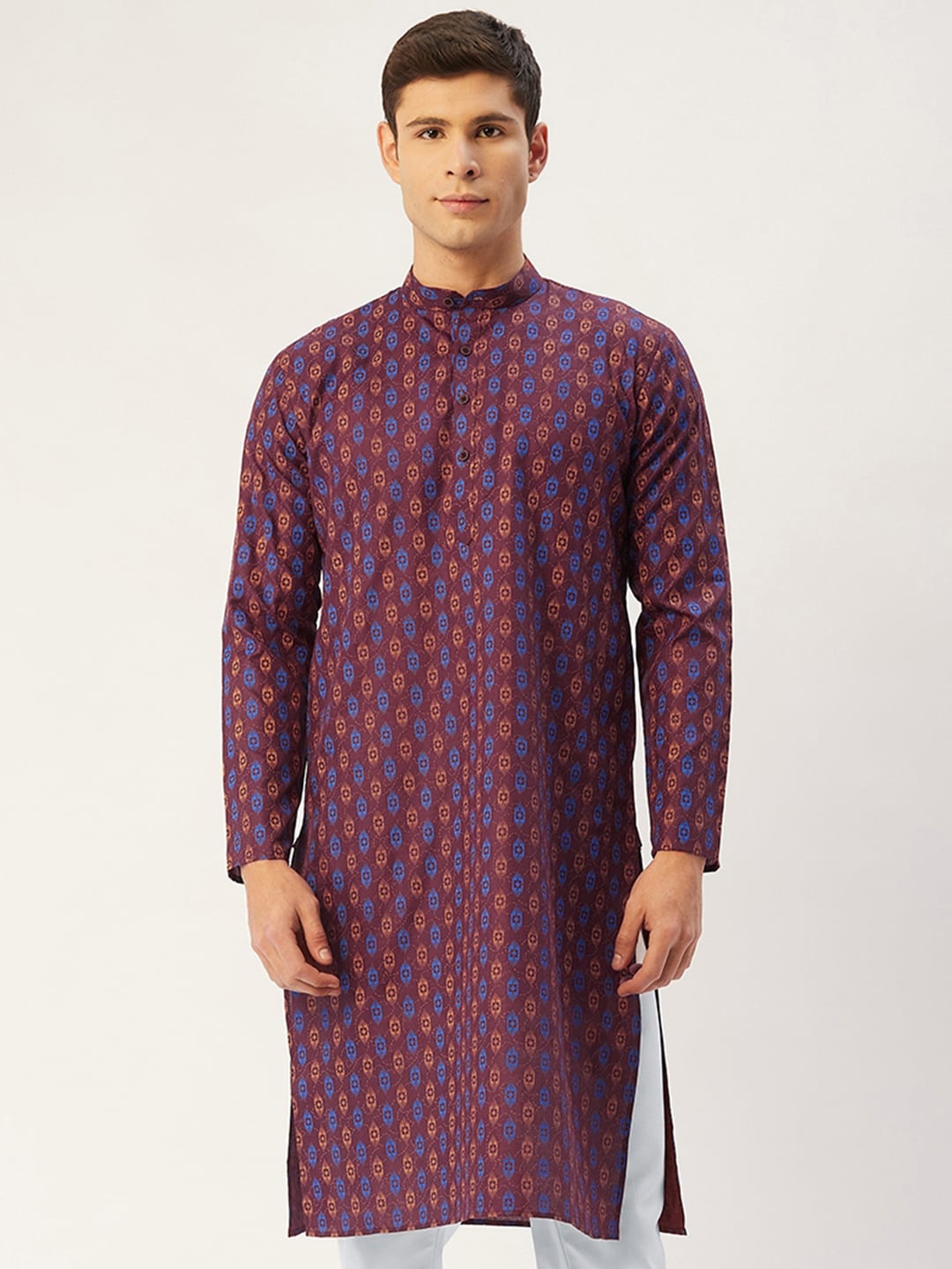 

Jompers Men Maroon & Beige ikat Geometric Kurta