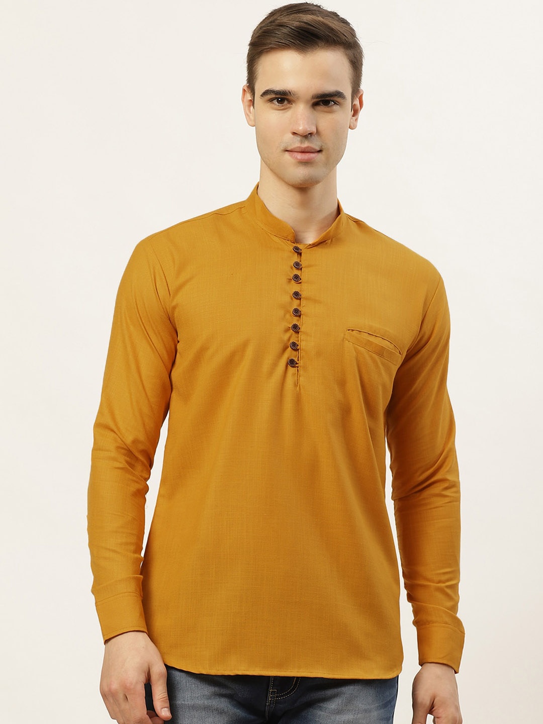 

Jompers Men Mustard Yellow Pure Cotton Kurta