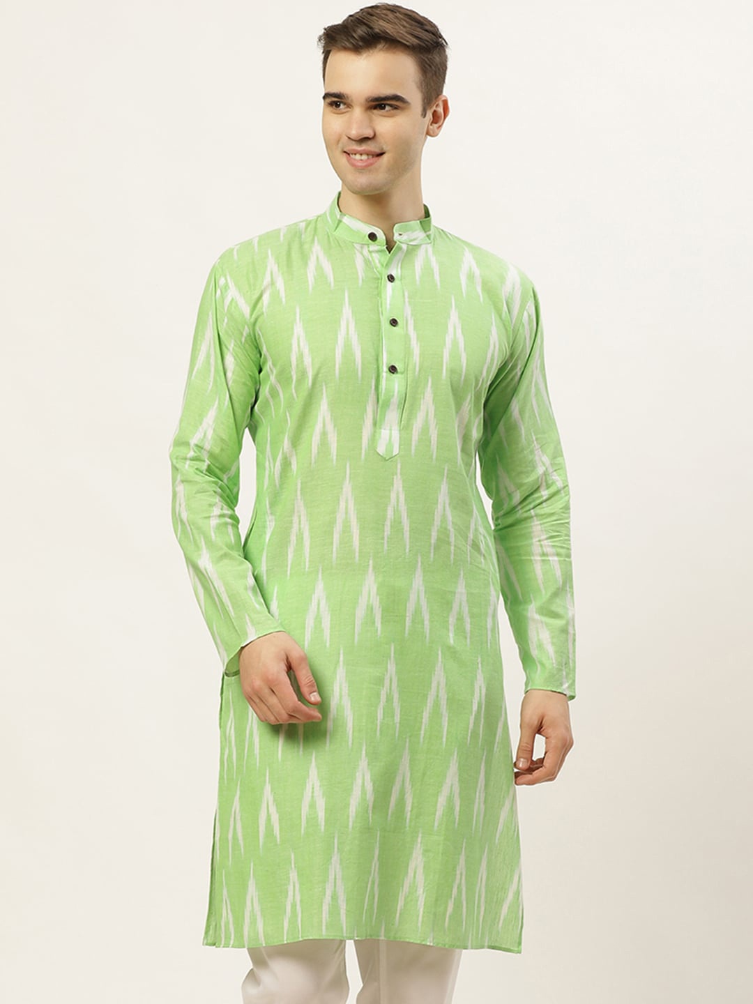 

Jompers Men Lime Green Pure Cotton Geometric Printed Kurta