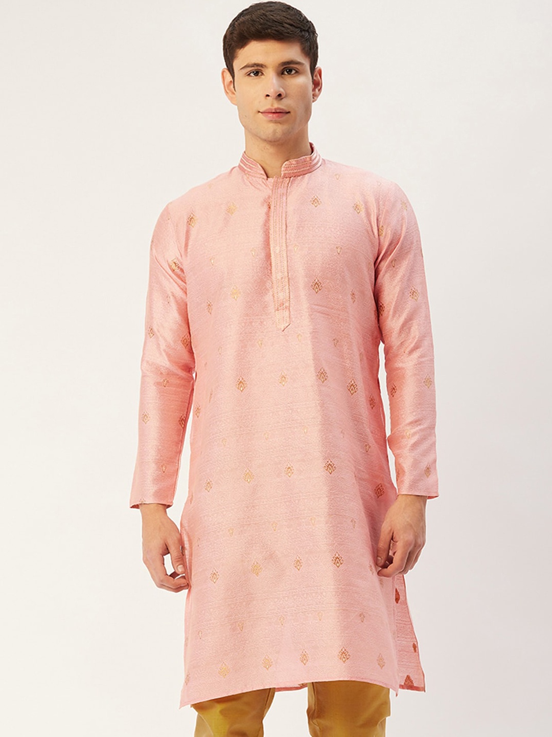 

Jompers Men Pink Embroidered Woven Design Kurta
