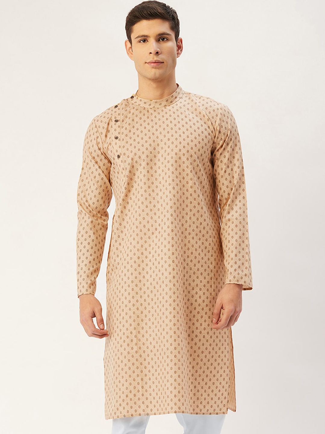 

Jompers Men Beige & Brown Ethnic Motifs Printed Angrakha Kurta
