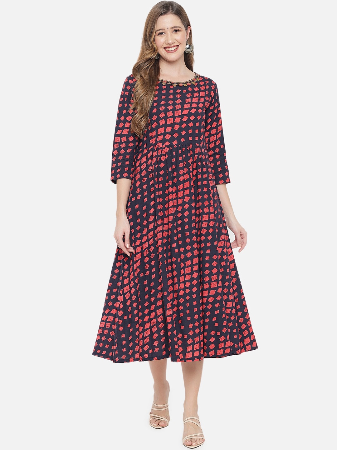 

Ramas Women Pink Printed Fit & Flare Dress