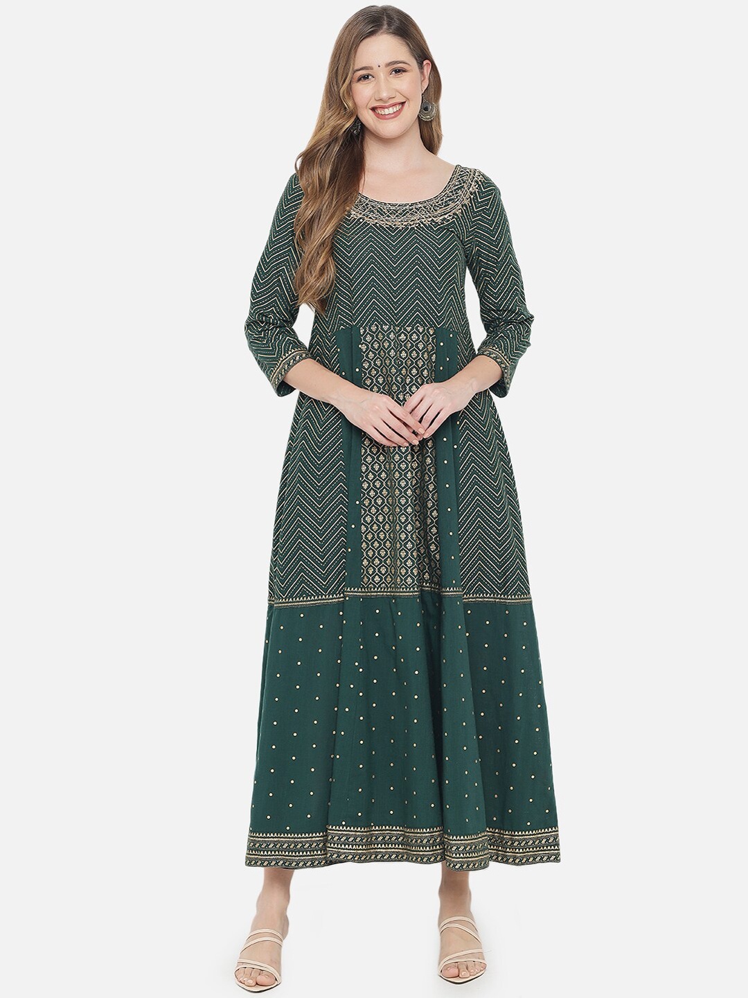 

Ramas Women Green Geometric Printed Anarkali Kurta