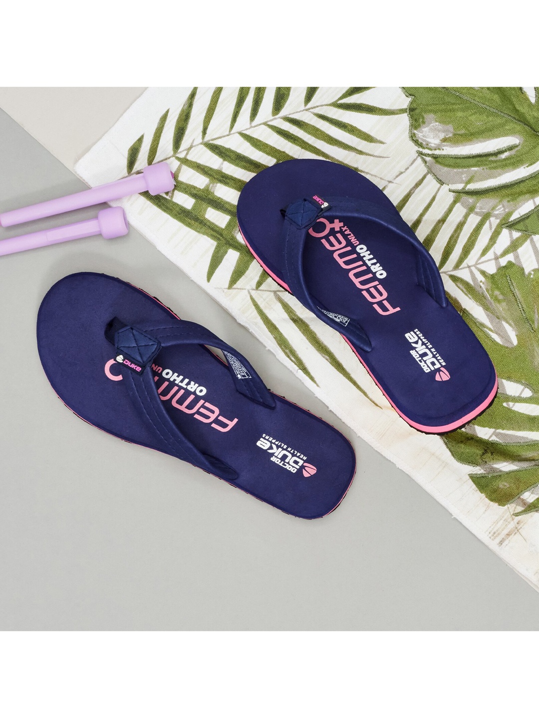 

Duke Women Navy Blue & Pink Printed Slip-On Flip Flops