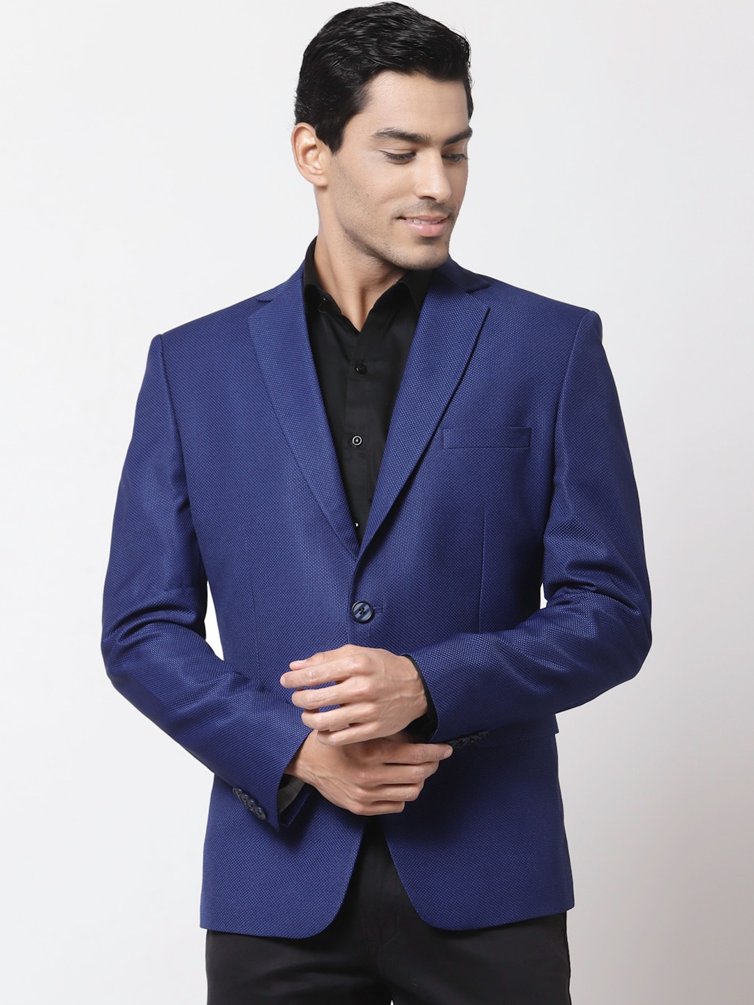 

MAXENCE Men Blue Solid Single-Breasted Regular Fit Blazer