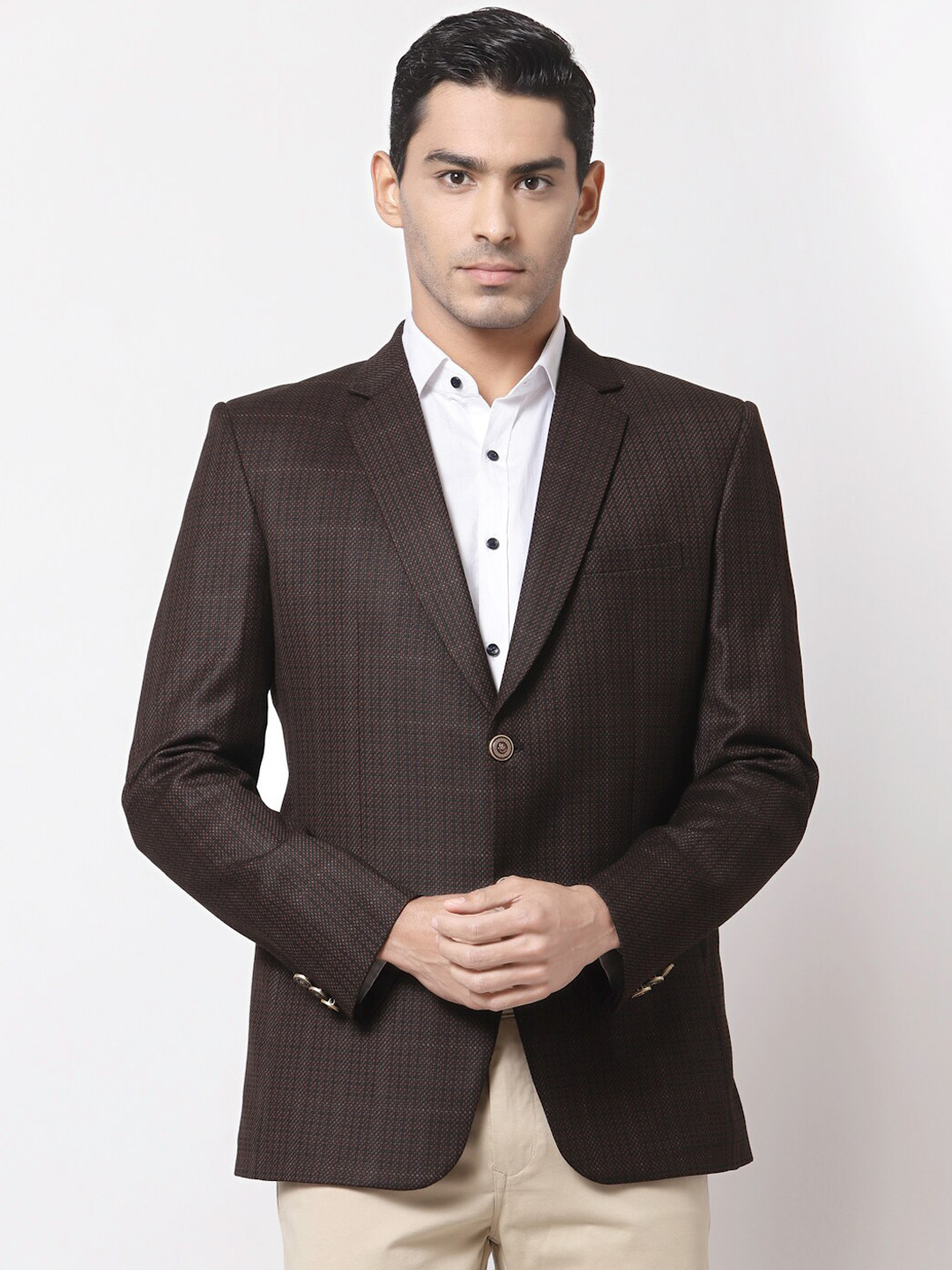

MAXENCE Men Brown Checked Classical Blazer