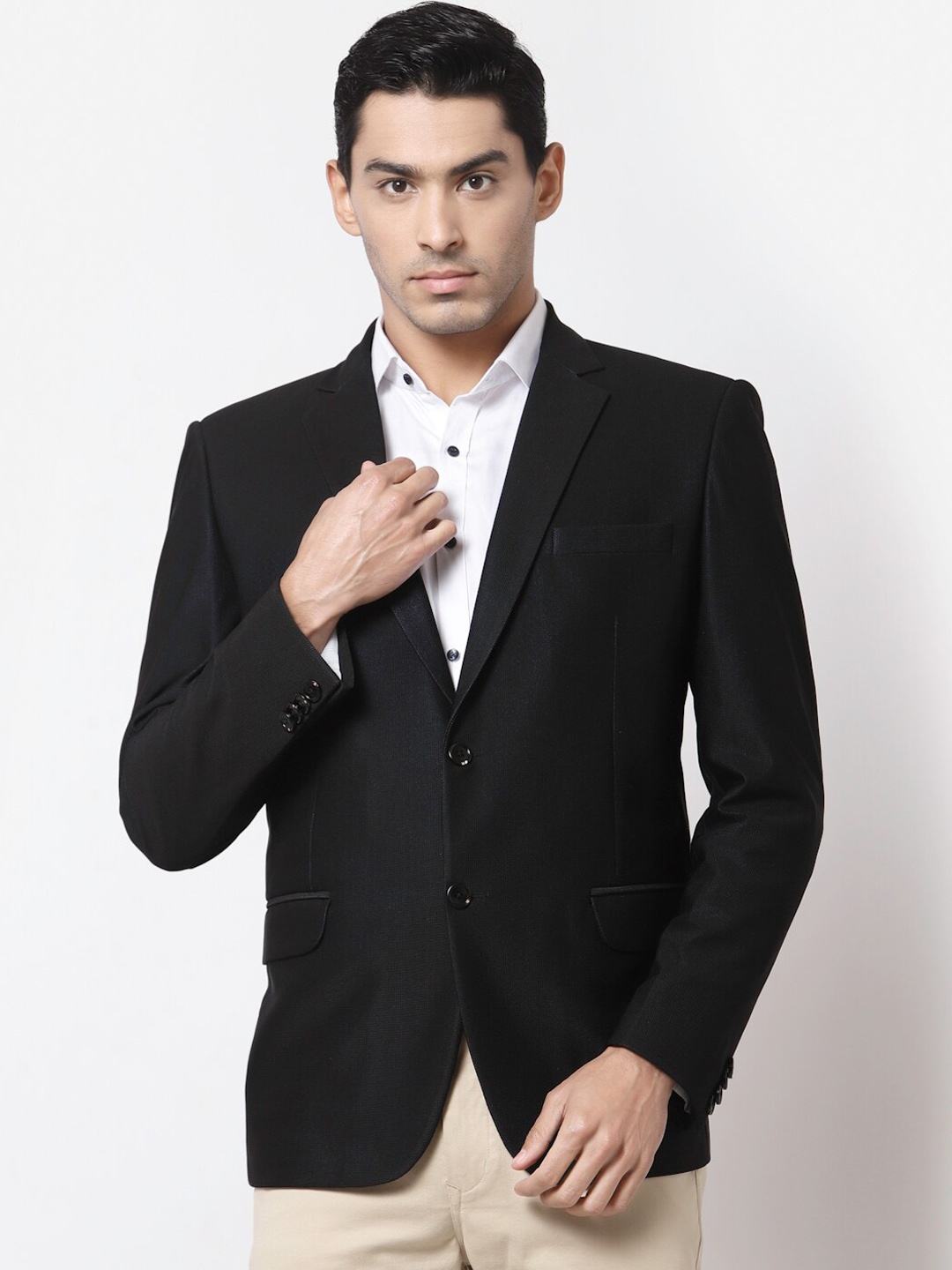 

MAXENCE Men Black Solid Single Breasted Formal Blazer