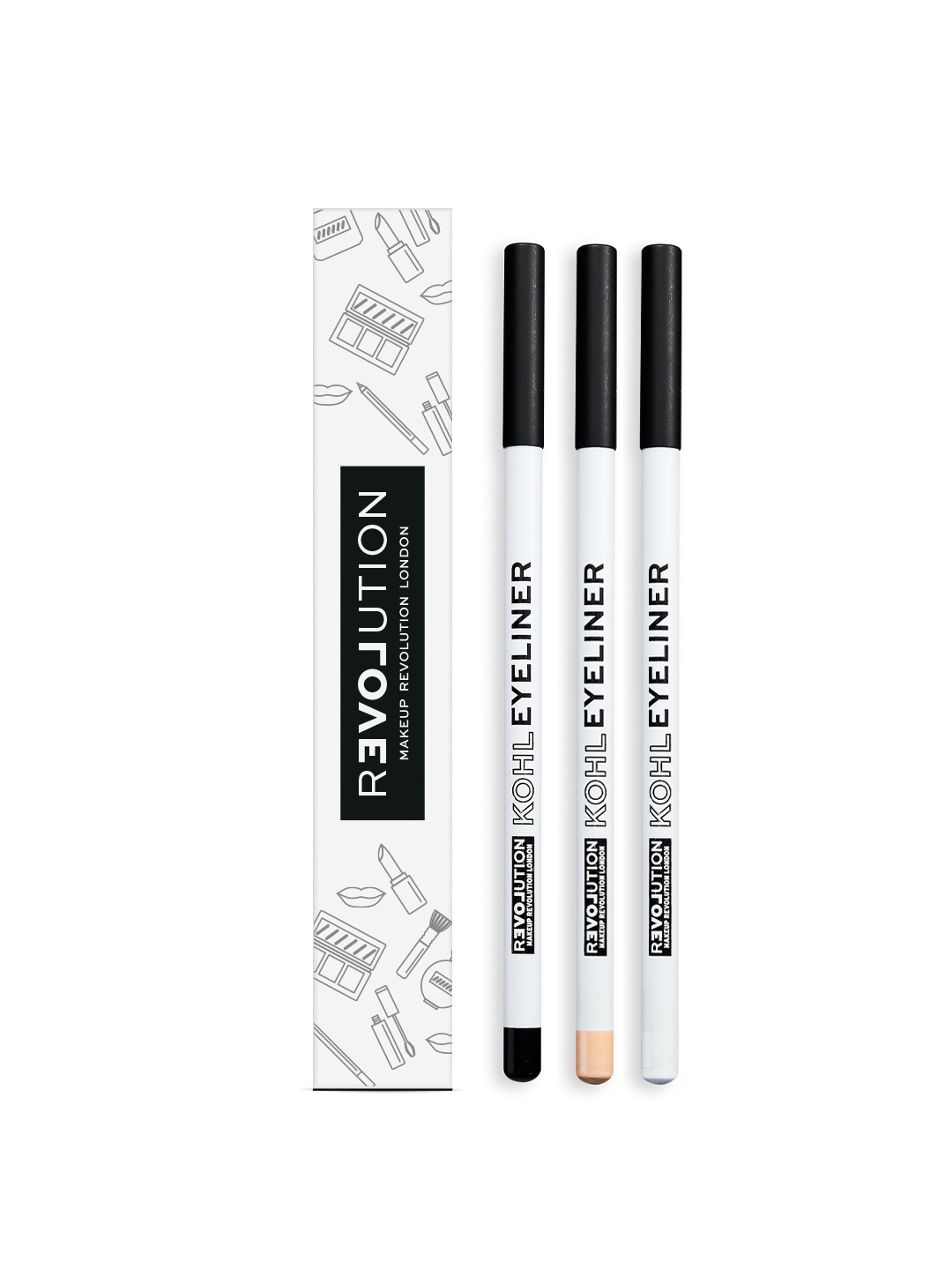 

Makeup Revolution London Set of 3 Vegan Kohl Eye Liners - Black, White & Nude