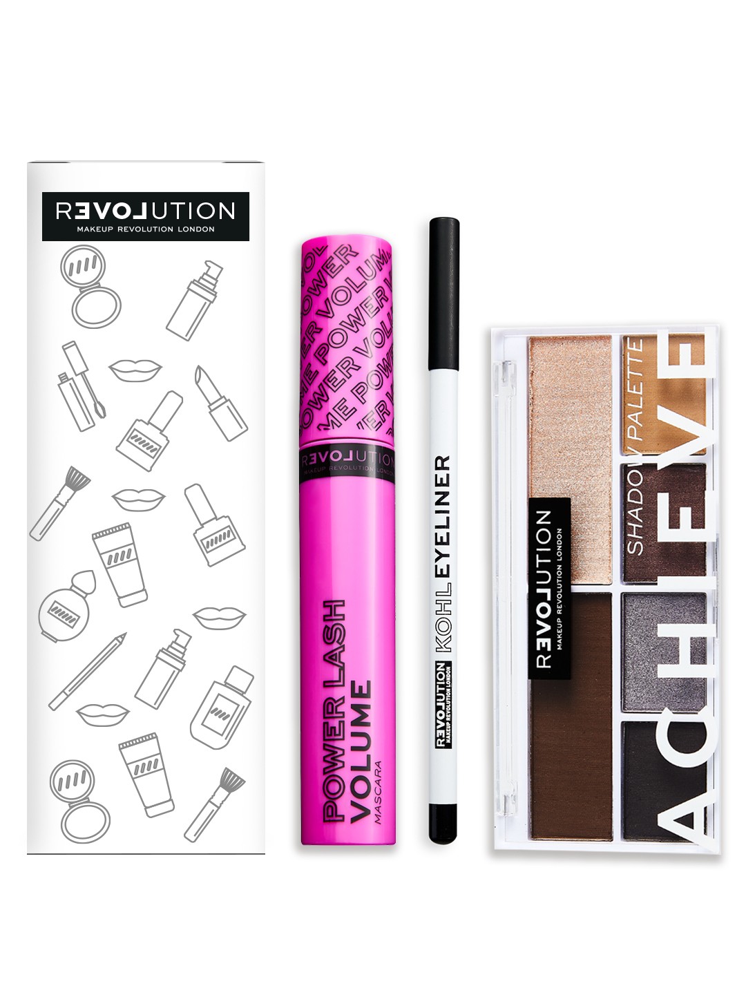 

Makeup Revolution London Set of Mascara-Eyeliner & Eyeshadow Palette, White