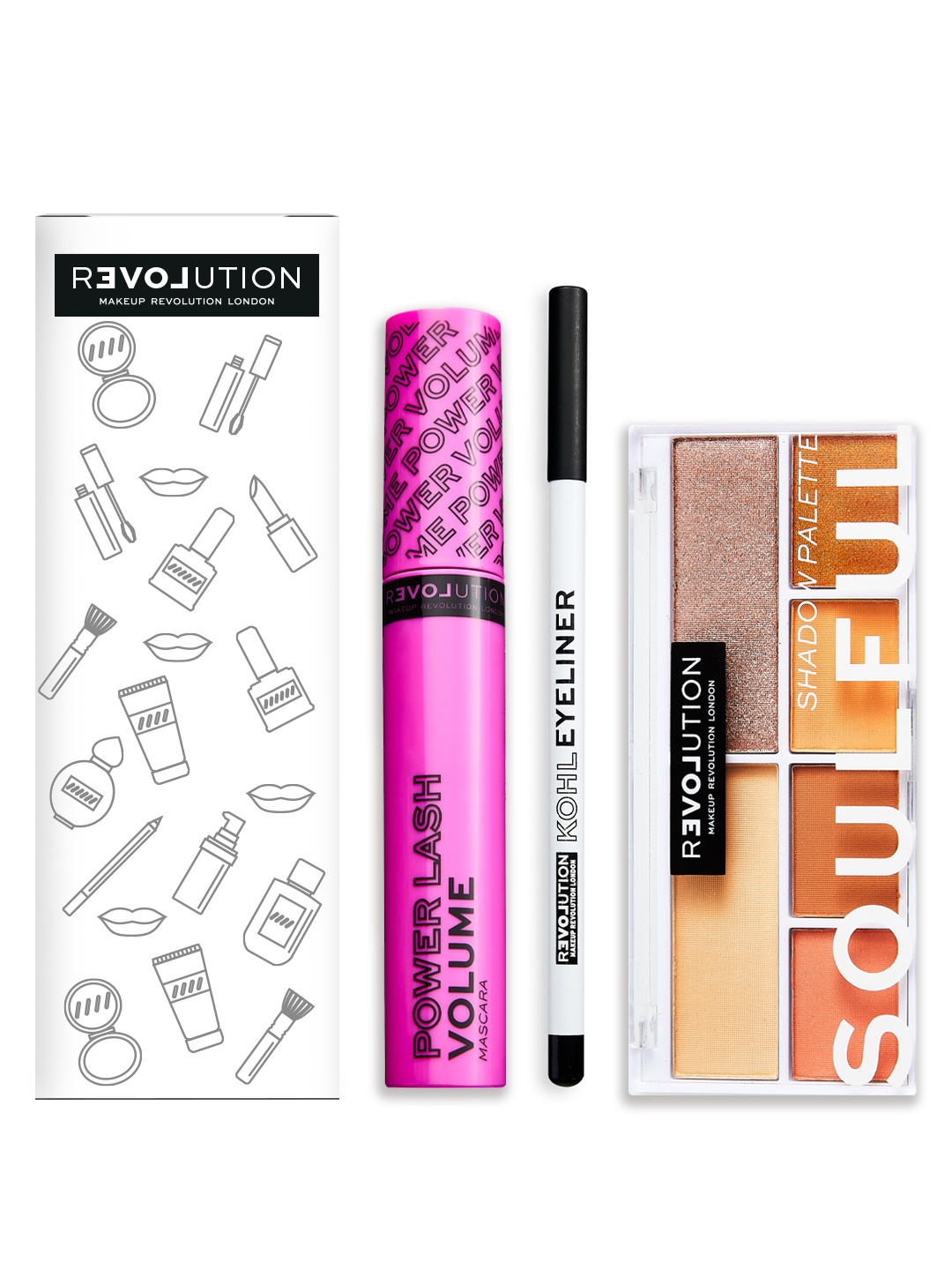 

Makeup Revolution London Power Lash Mascara, Kohl Eyeliner & Soulful Eyeshadow Palette, Multi