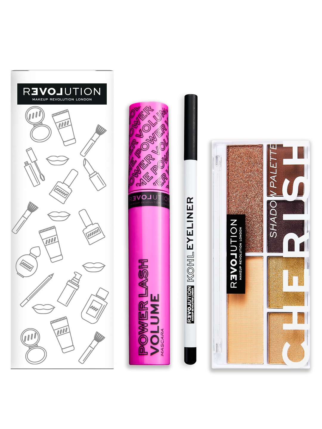 

Makeup Revolution London Set of Mascara-Eyeliner & Eyeshadow Palette, White