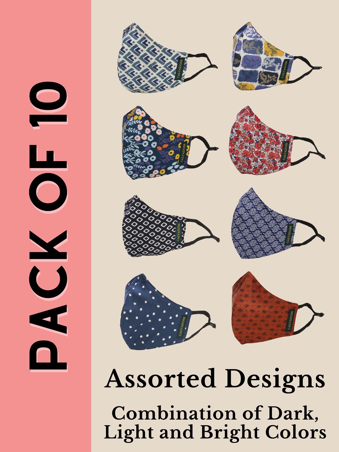 

Calvadoss Women Pack Of 10 Assorted 3-Ply Reusable Cotton Cloth Masks