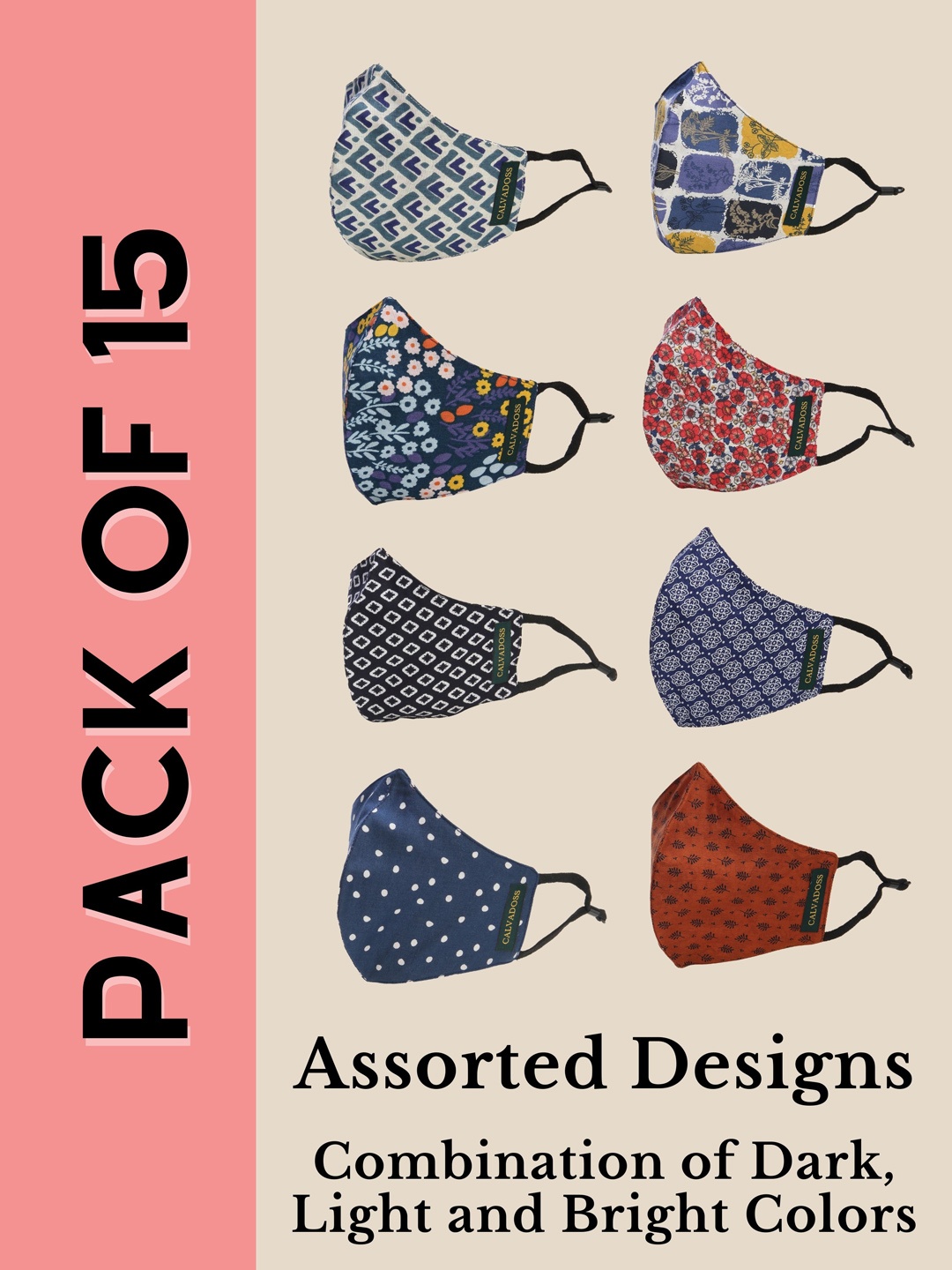 

Calvadoss Women Pack Of 15 Assorted 3-Ply Reusable Cotton Cloth Masks