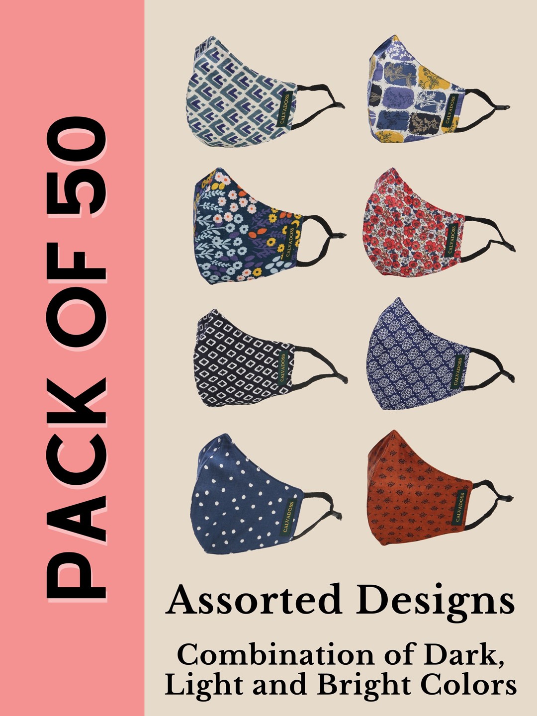 

Calvadoss Women Pack Of 50 Assorted 3-Ply Reusable Cotton Cloth Masks