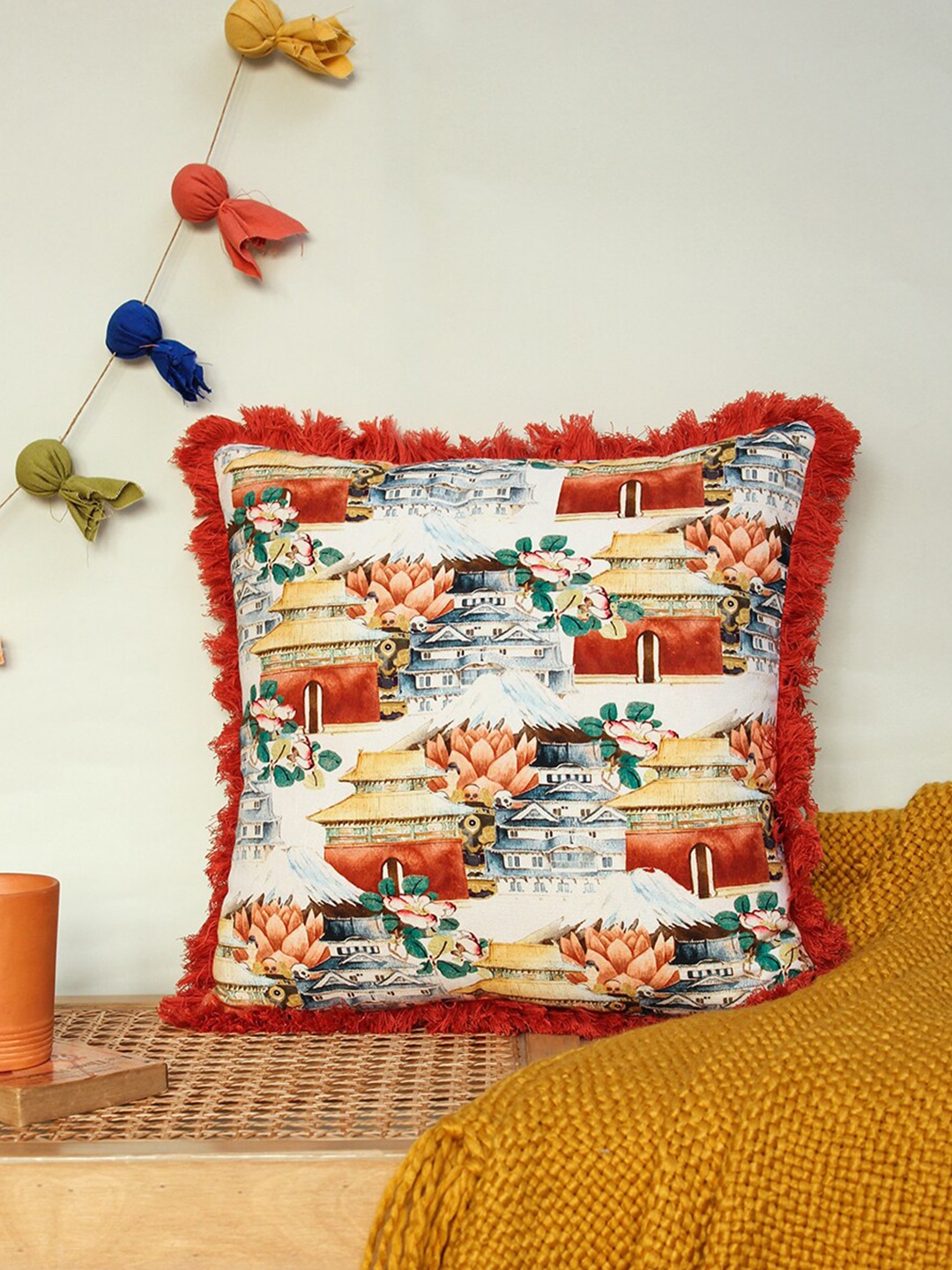 

House This Red & Beige Floral Square Cushion Covers