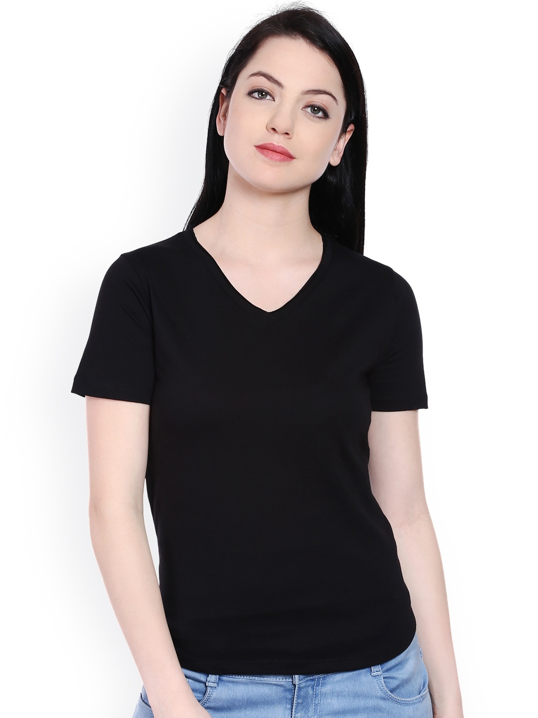 

Style Quotient Women Black Solid V-Neck T-shirt