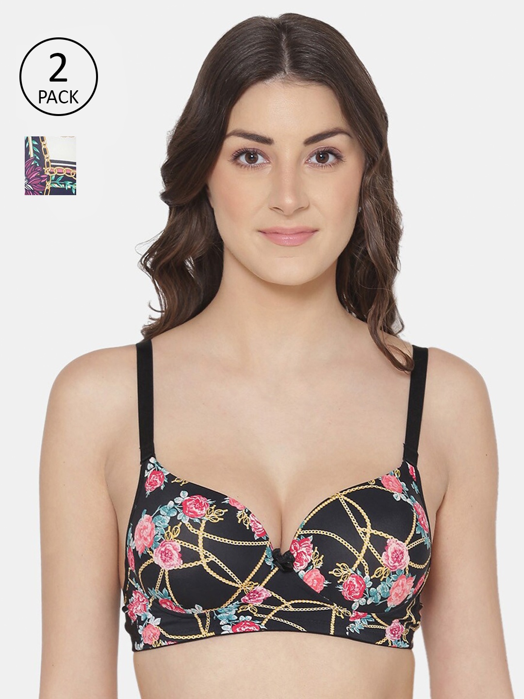 

Tweens Pack of 2 Black & Blue Floral Heavily Padded Bra