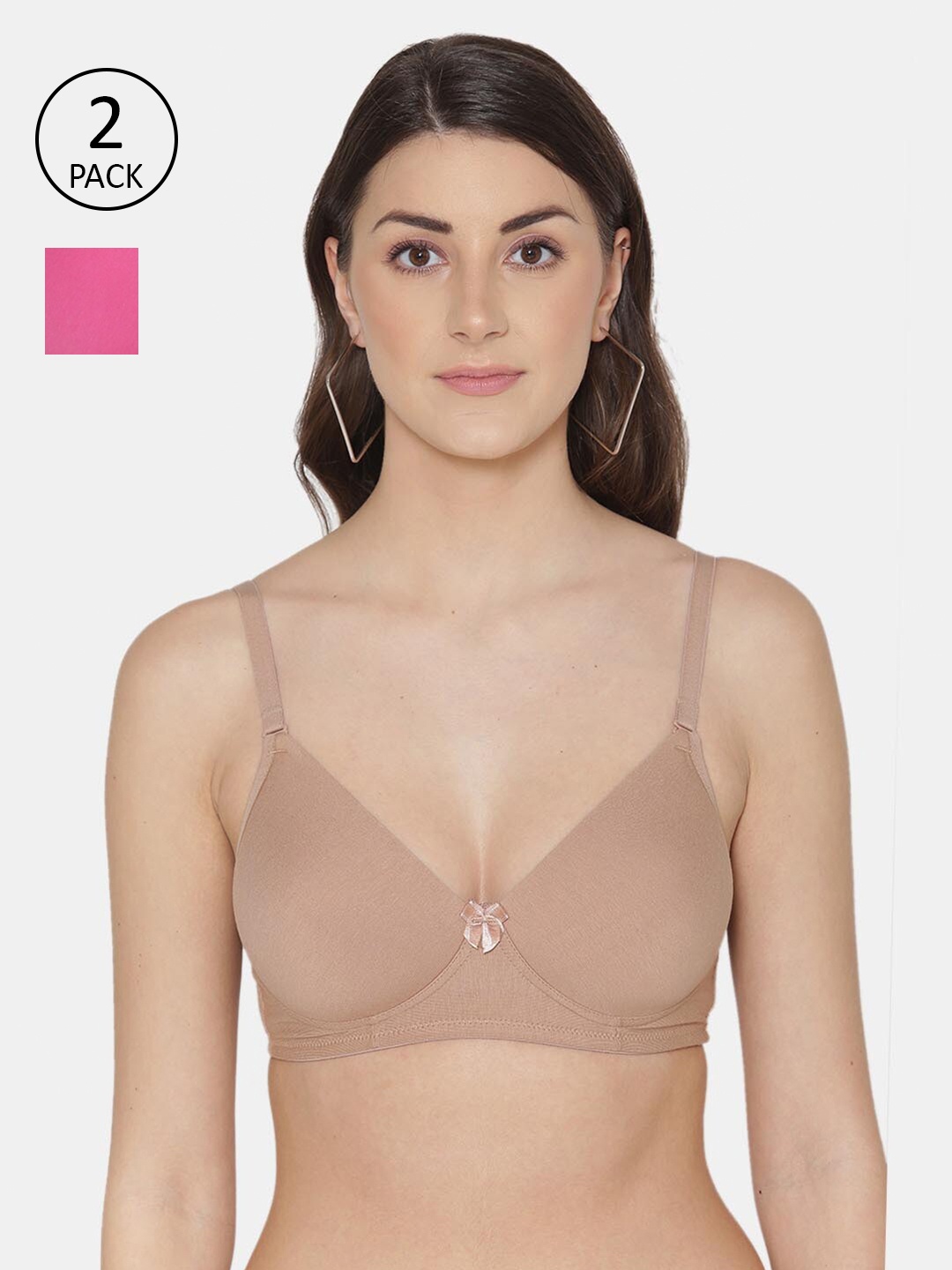 

Tweens Brown & Fuchsia Set of 2 Non Wired Lightly Padded Full Coverage T-shirt Bra