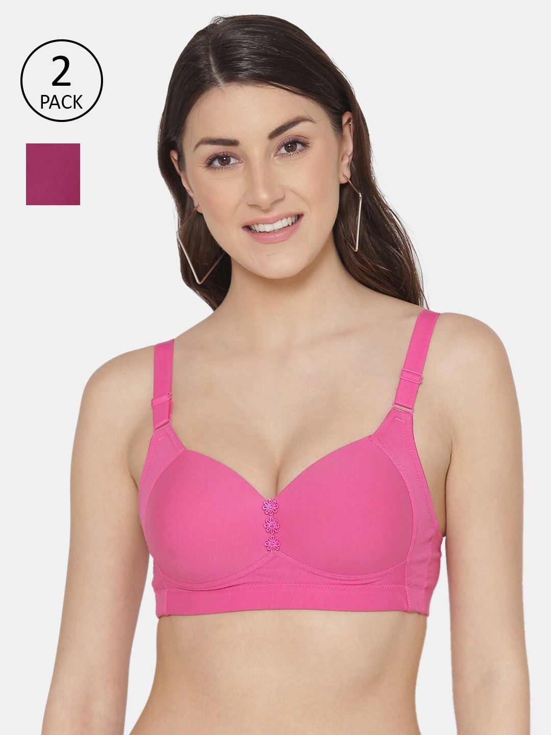 Tweens Pink & Burgundy Set Of 2 Solid Heavily Padded T-shirt Bra