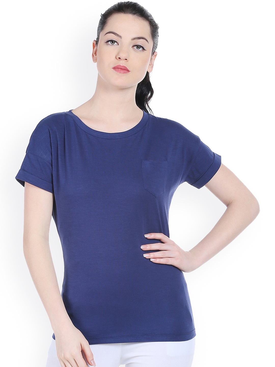 

Style Quotient Women Navy Round Neck T-shirt, Navy blue