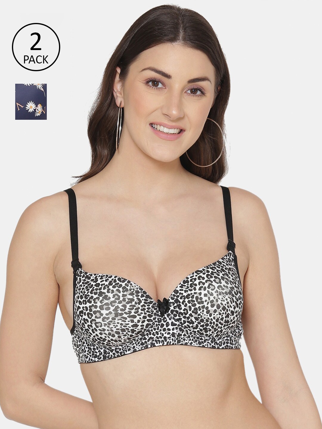 

Tweens Pack-2 Black & White Floral Bra Heavily Padded