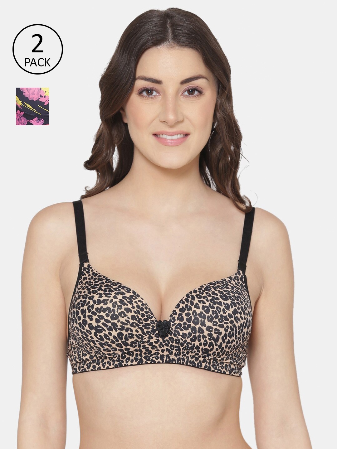

Tweens Set Of 2 Black & Beige Floral Bra Heavily Padded