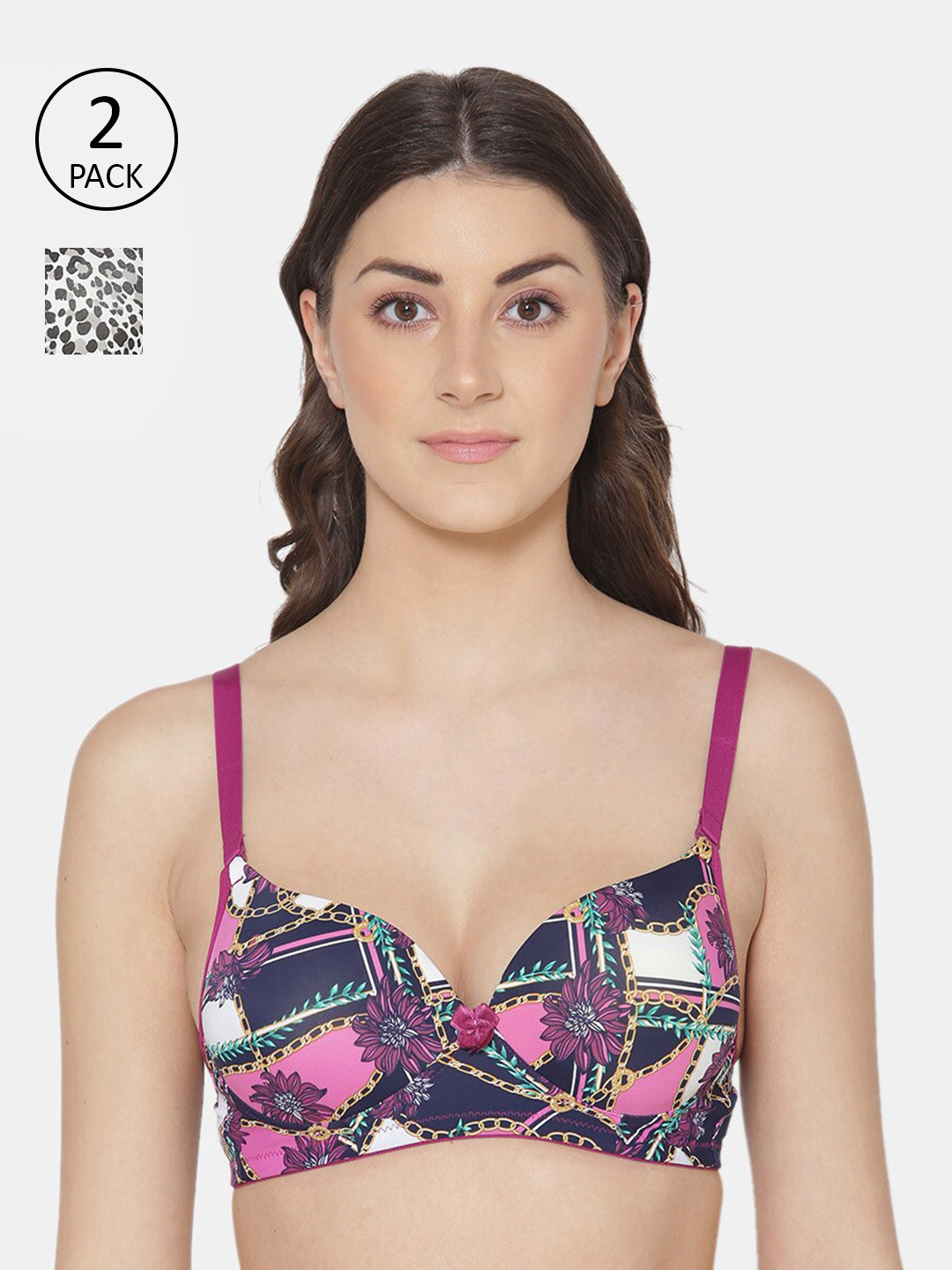 

Tweens Pack of 2 Pink & Black Animal Heavily Padded Bra