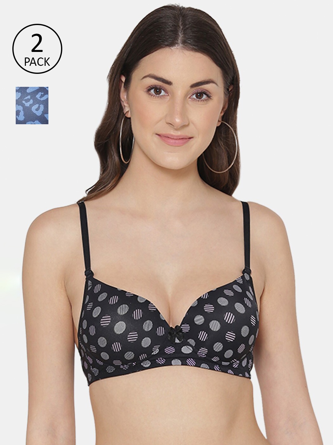 

Tweens Black & Blue Printed Set Of 2 Heavily Padded Non-Wired Heavy Padded T-Shirt Bra