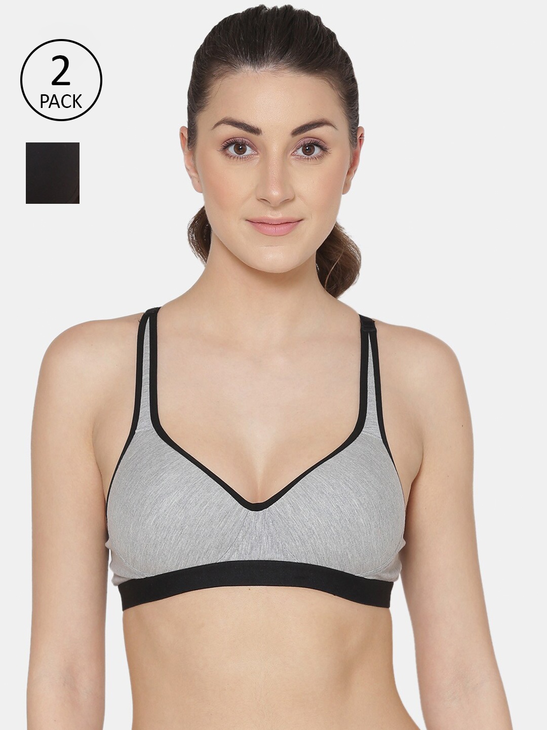 Tweens Pack Of 2 Grey & Black Sports Racer Back Bra Lightly Padded