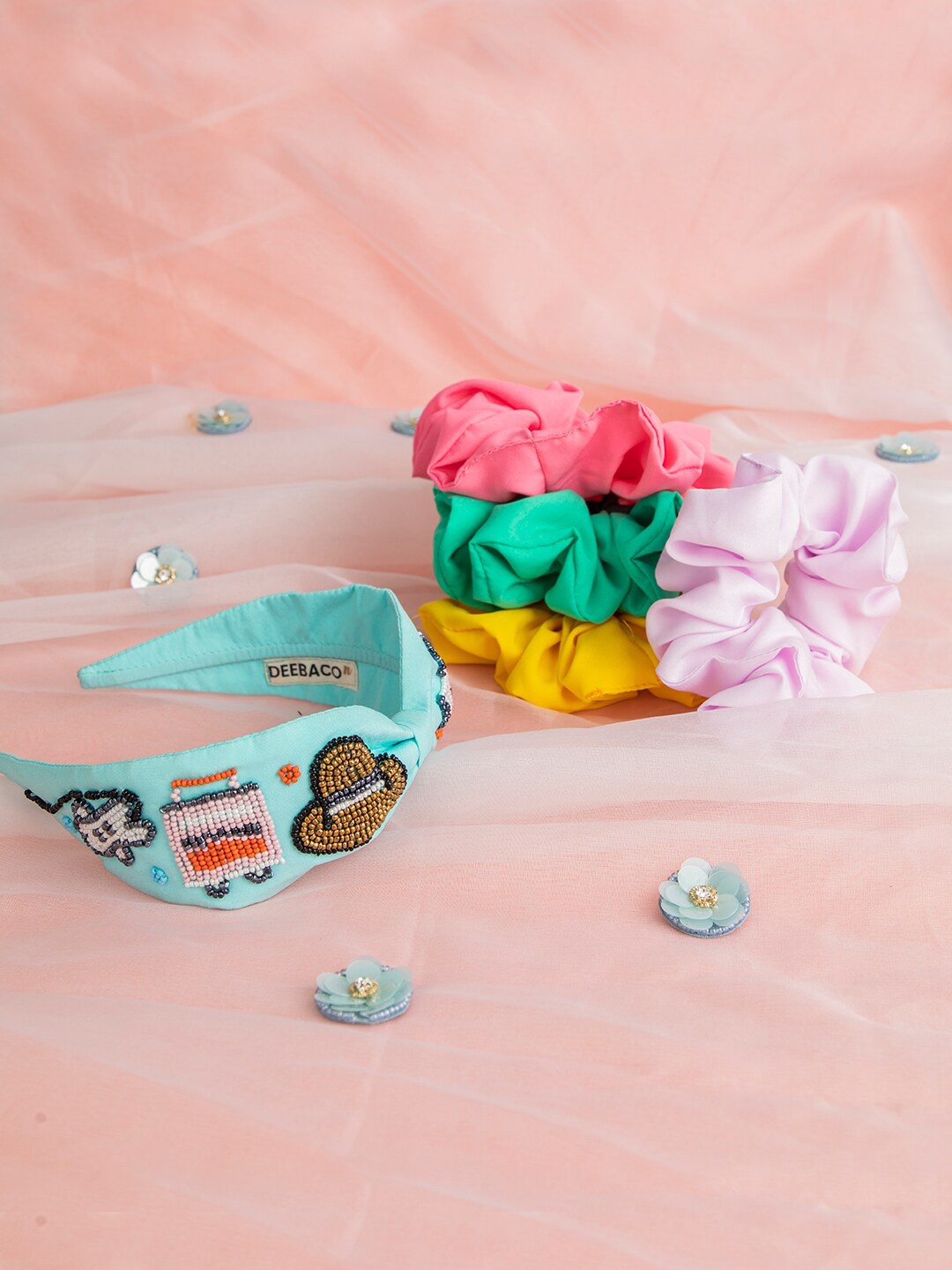 

DEEBACO Women Multicoloured Set of 5 Headband And Scrunchies Hair Accessory Set, Multi