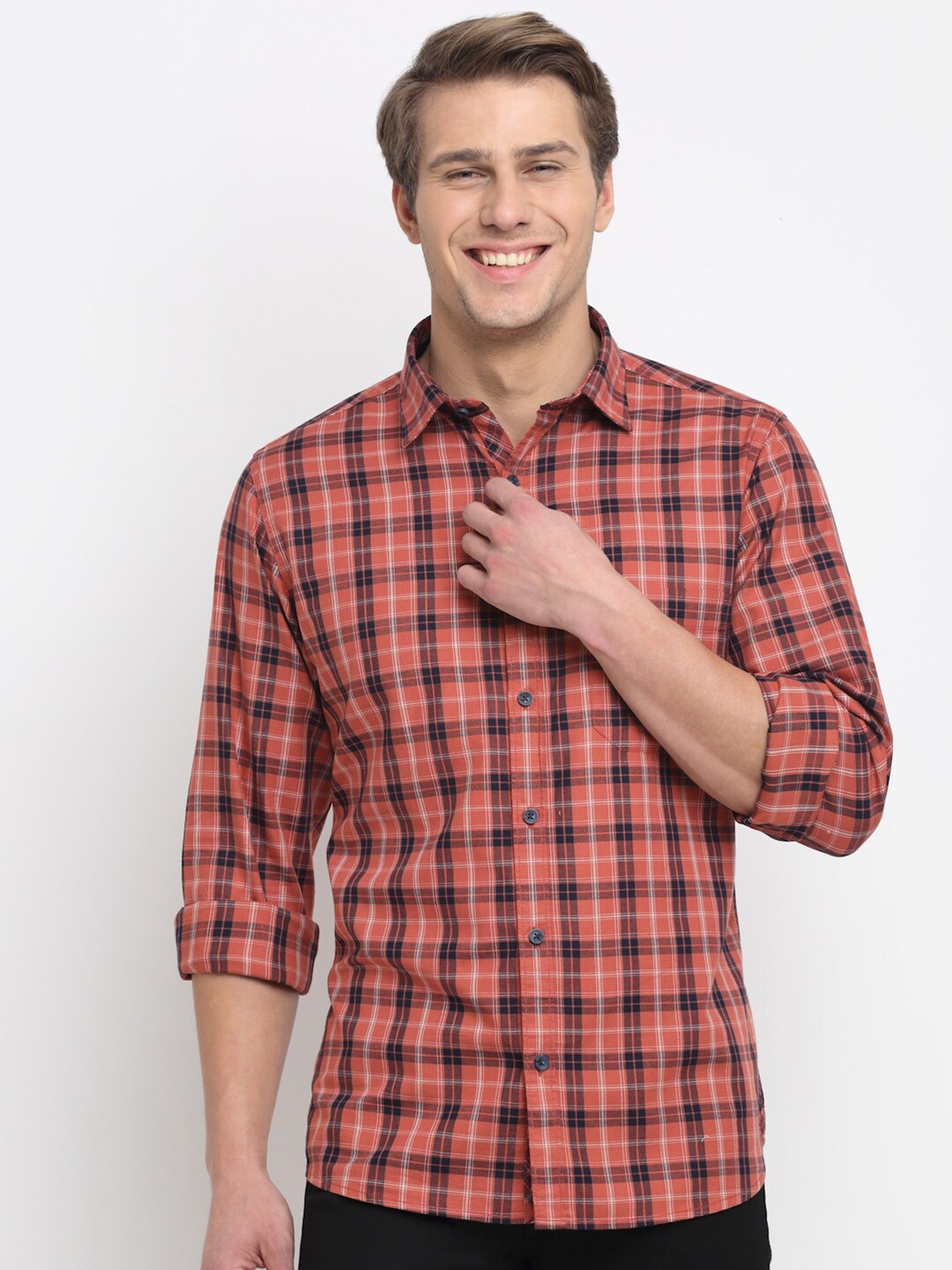 

Cantabil Men Red Original Tartan Checks Checked Pure Cotton Casual Shirt