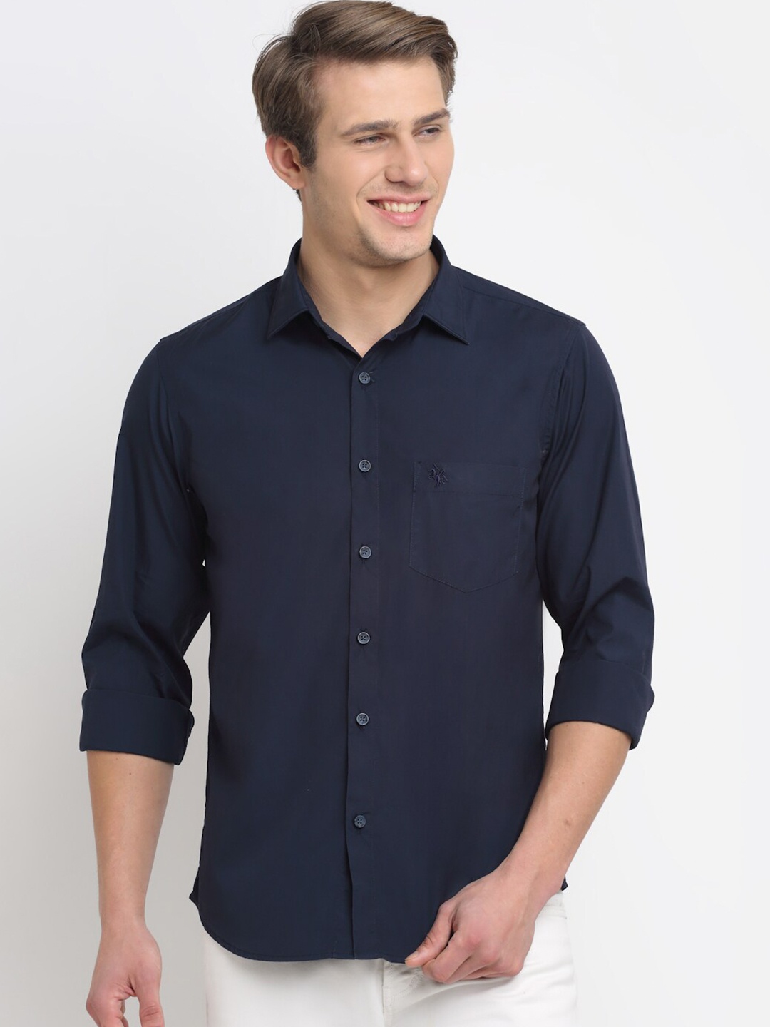 

Cantabil Men Navy Blue Original Pure Cotton Casual Shirt