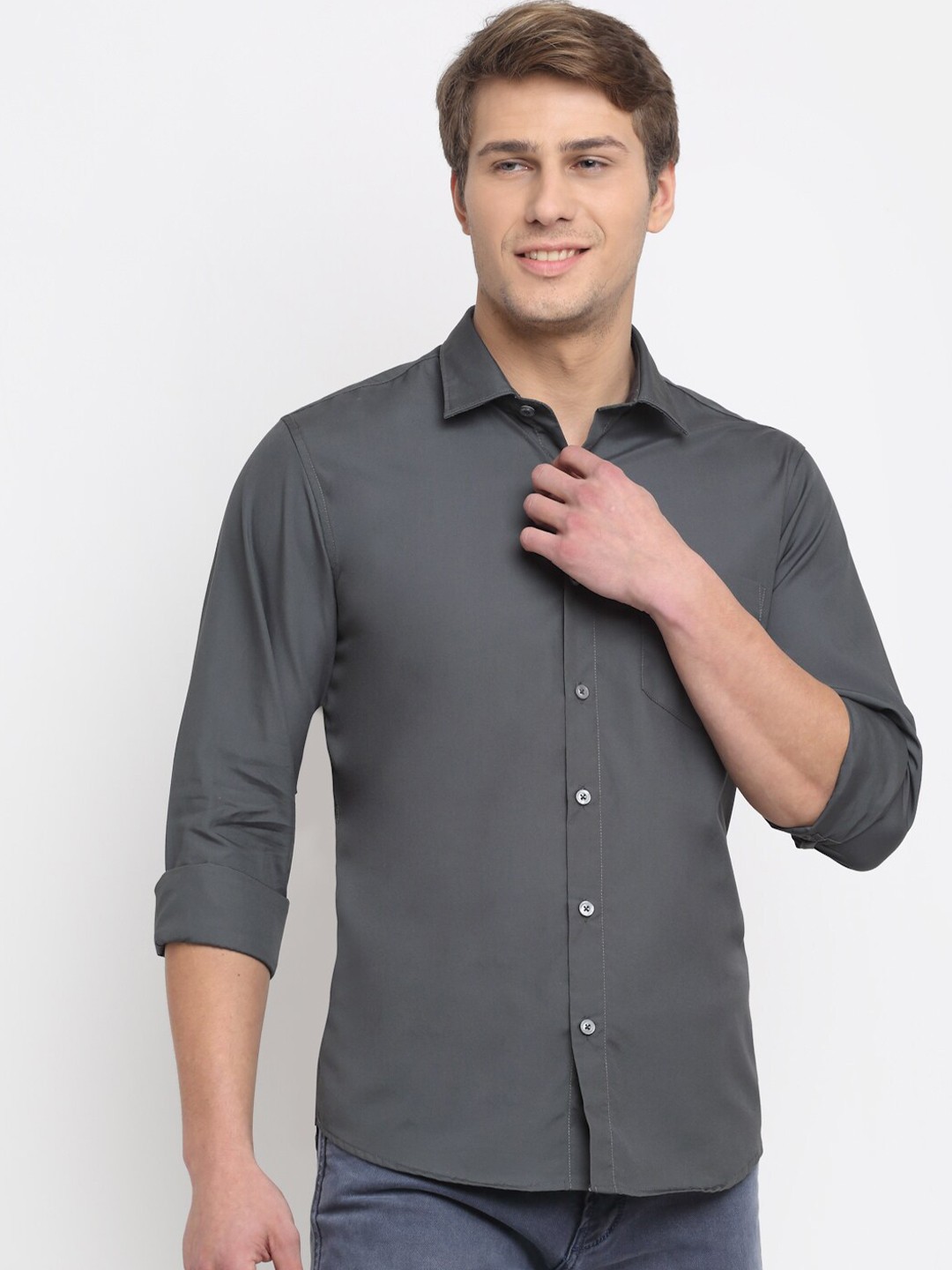 

Cantabil Men Grey Original Pure Cotton Casual Shirt