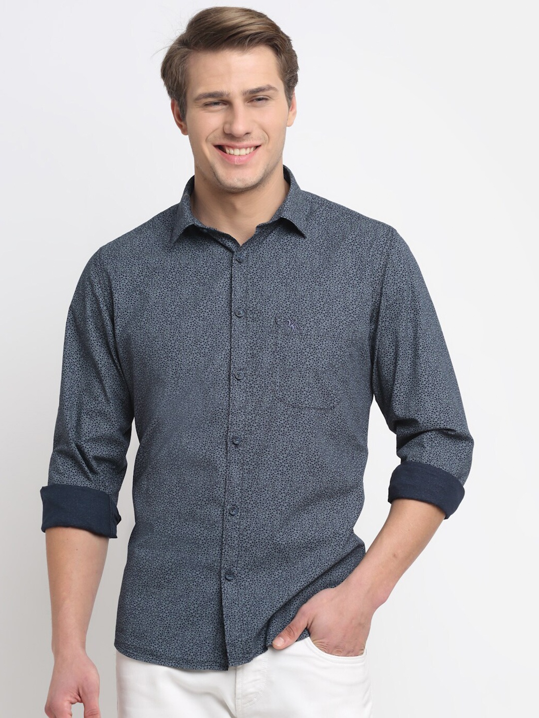 

Cantabil Men Navy Blue Original Floral Printed Casual Shirt