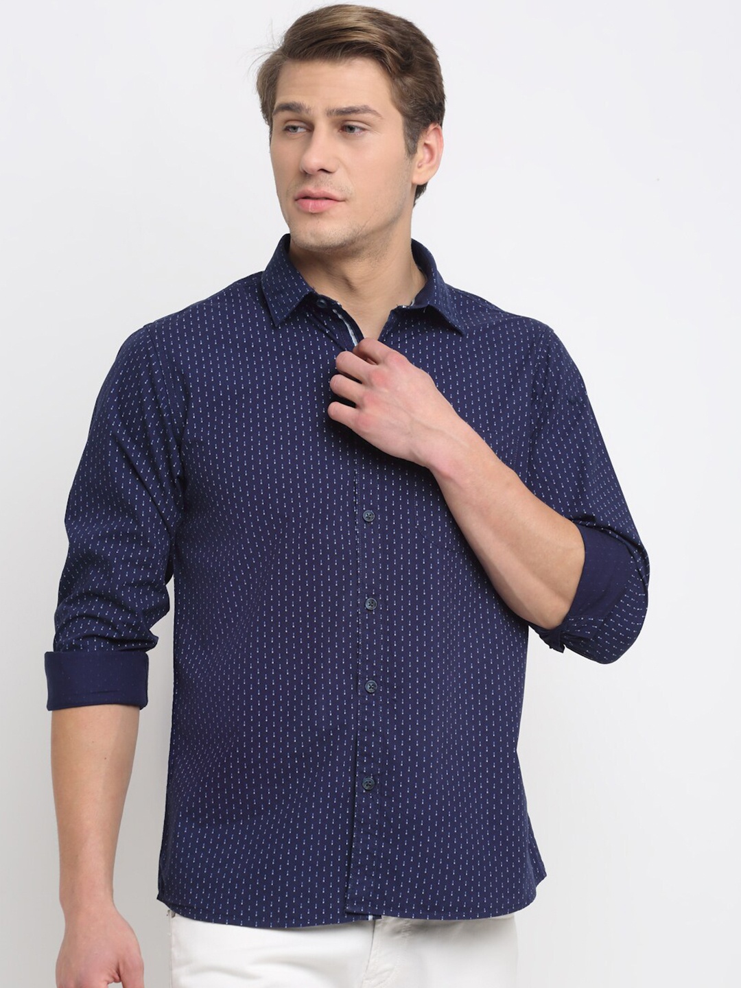 

Cantabil Men Navy Blue Original Printed Pure Cotton Casual Shirt