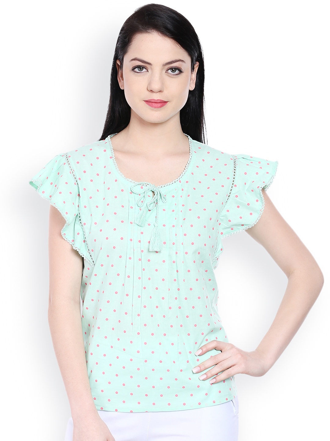 

Style Quotient Women Green Polka Dot Print Top