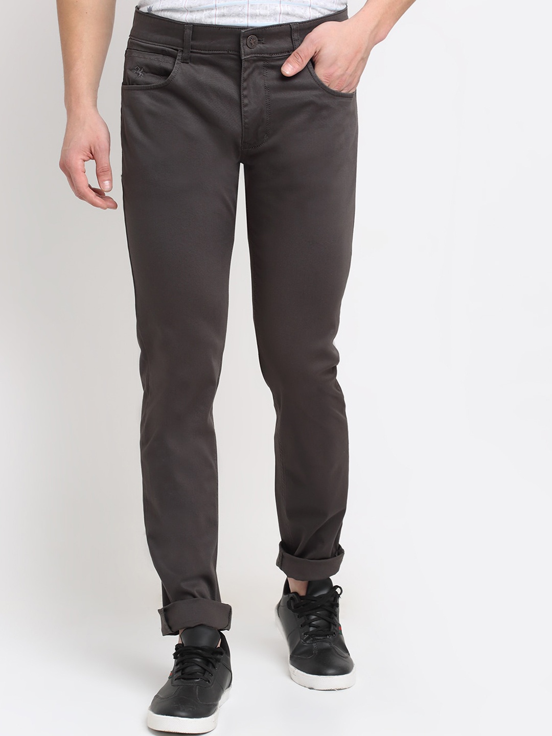 

Cantabil Men Brown Solid Pure Cotton Original Regular Fit Trousers