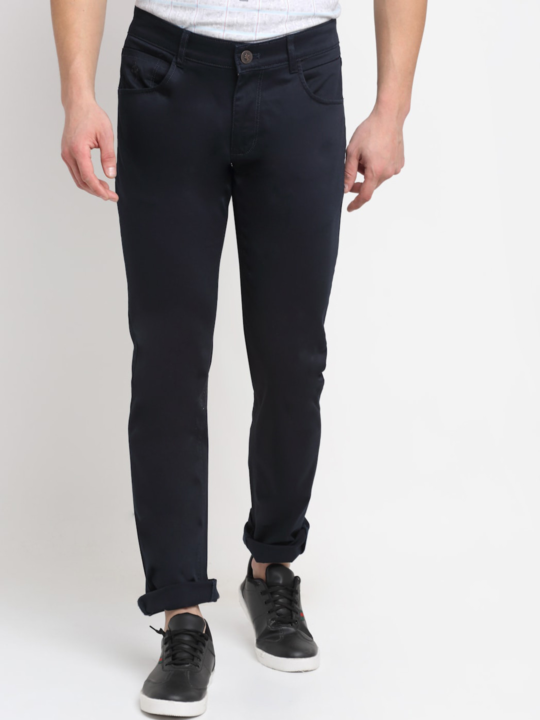 

Cantabil Men Navy Blue Pure Cotton Trousers