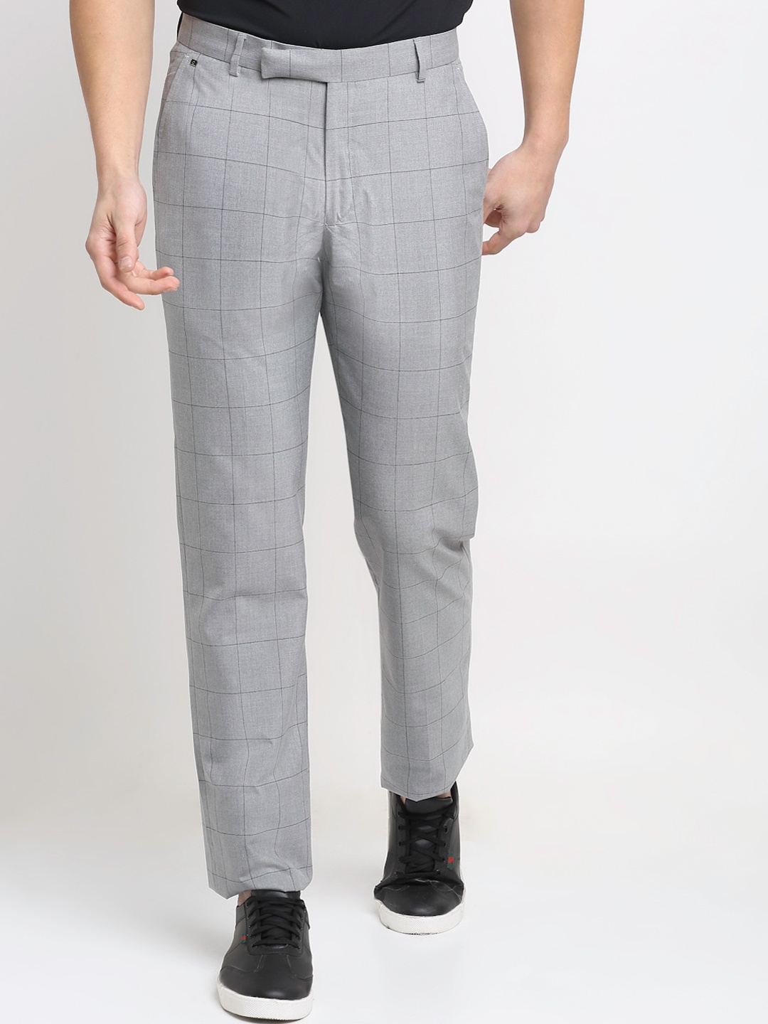 

Cantabil Men Grey Checked Original Cotton Regular Fit Trousers