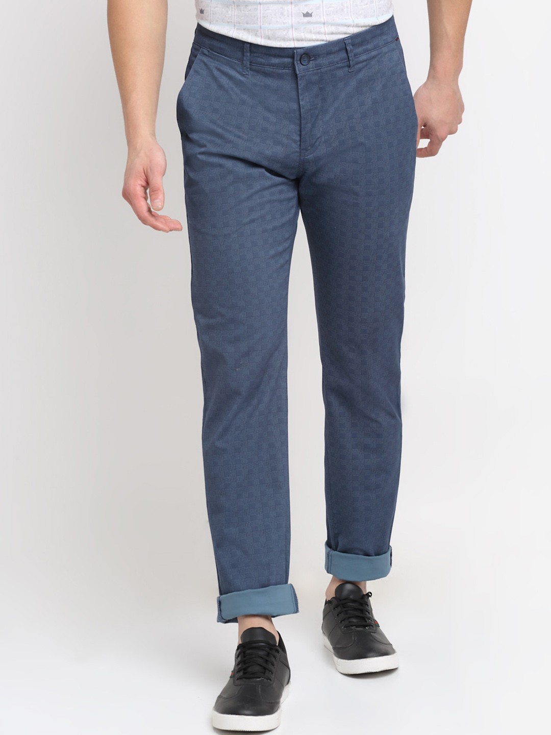 

Cantabil Men Blue Self Design Pure Cotton Original Regular Fit Trousers