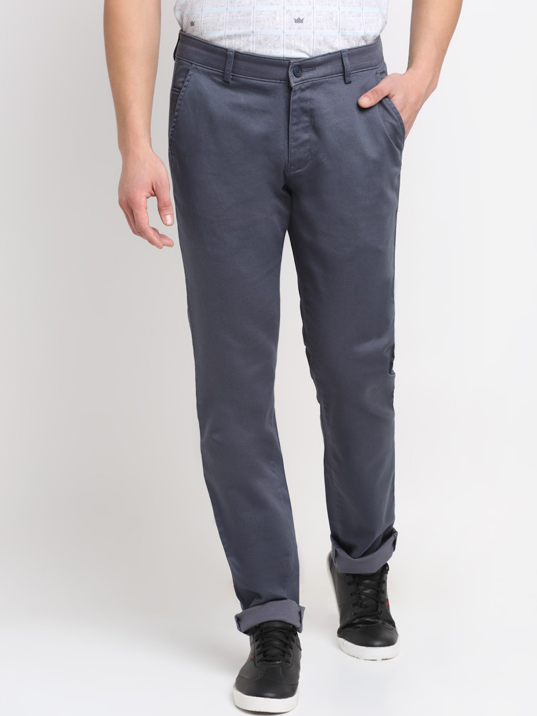 

Cantabil Men Grey Solid Cotton Regular Fit Trousers