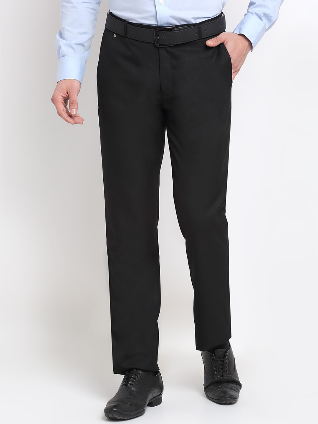 

Cantabil Men Black Solid Pure Cotton Original Regular Fit Trousers