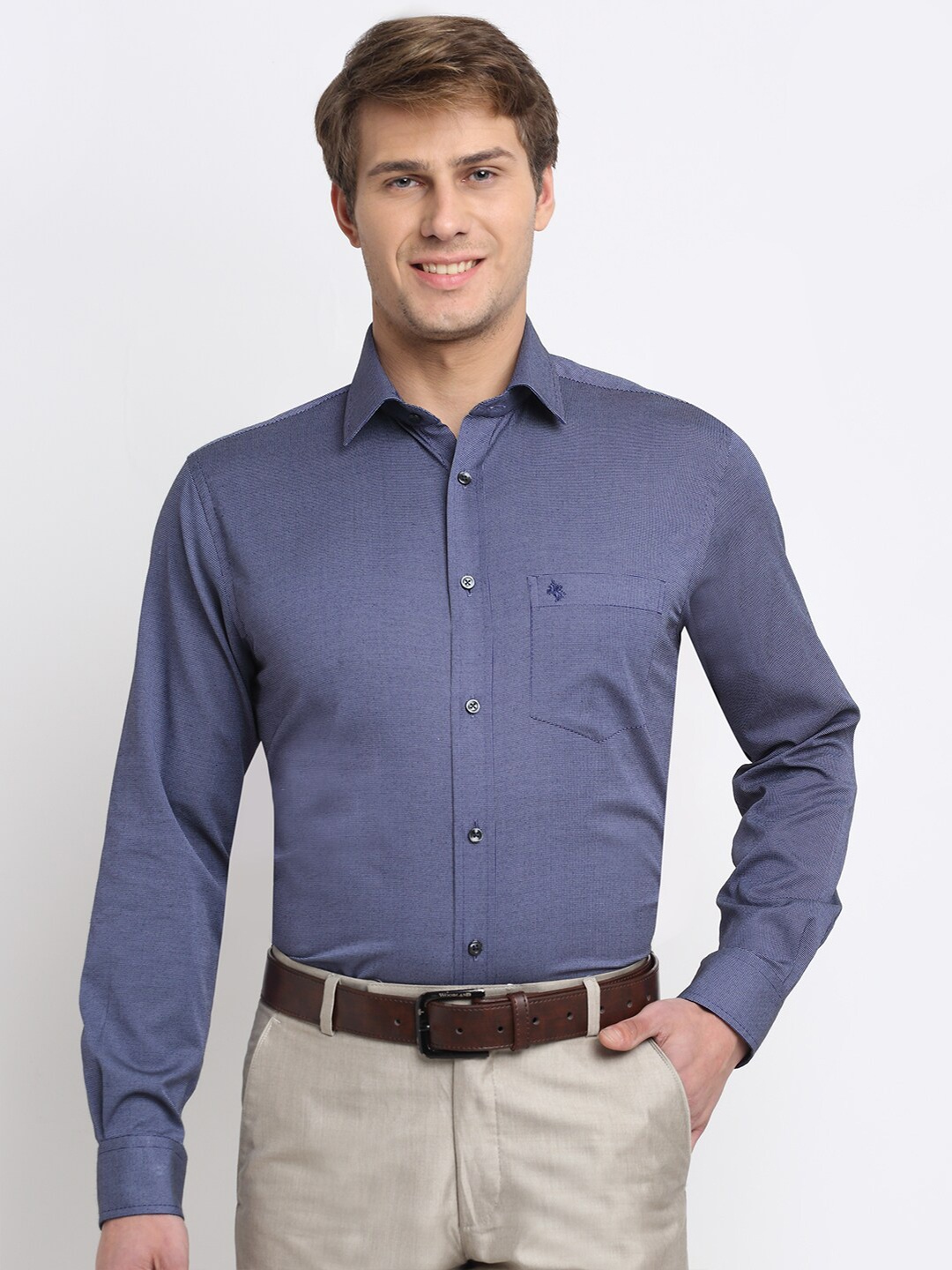 

Cantabil Men Navy Blue Original Pure Cotton Formal Shirt